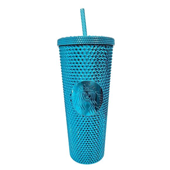 Starbucks 2023 Summer Teal Bling Metallic Studded Venti 24 OZ Cold Tumbler New - Picture 1 of 7